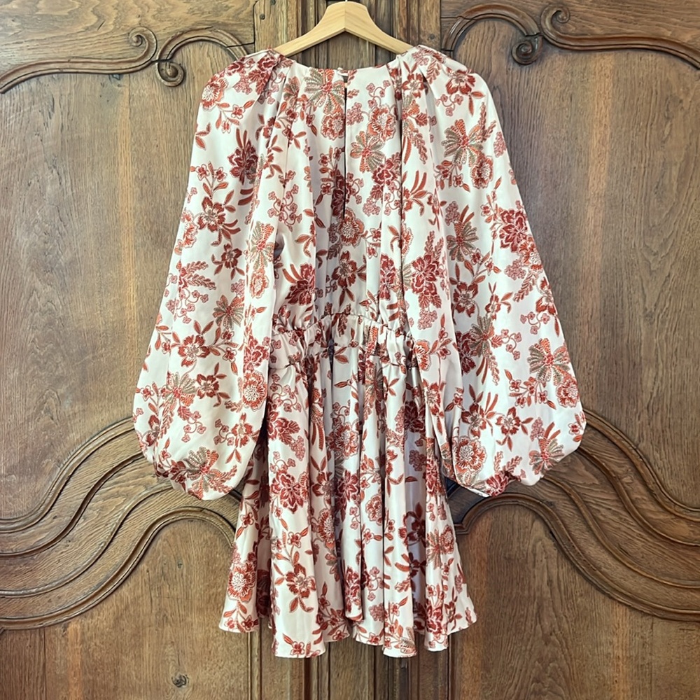 MISA Los Angeles Kara Mini Dress Falling Flora Flower Satin Balloon Sleeve - Picture 11 of 13